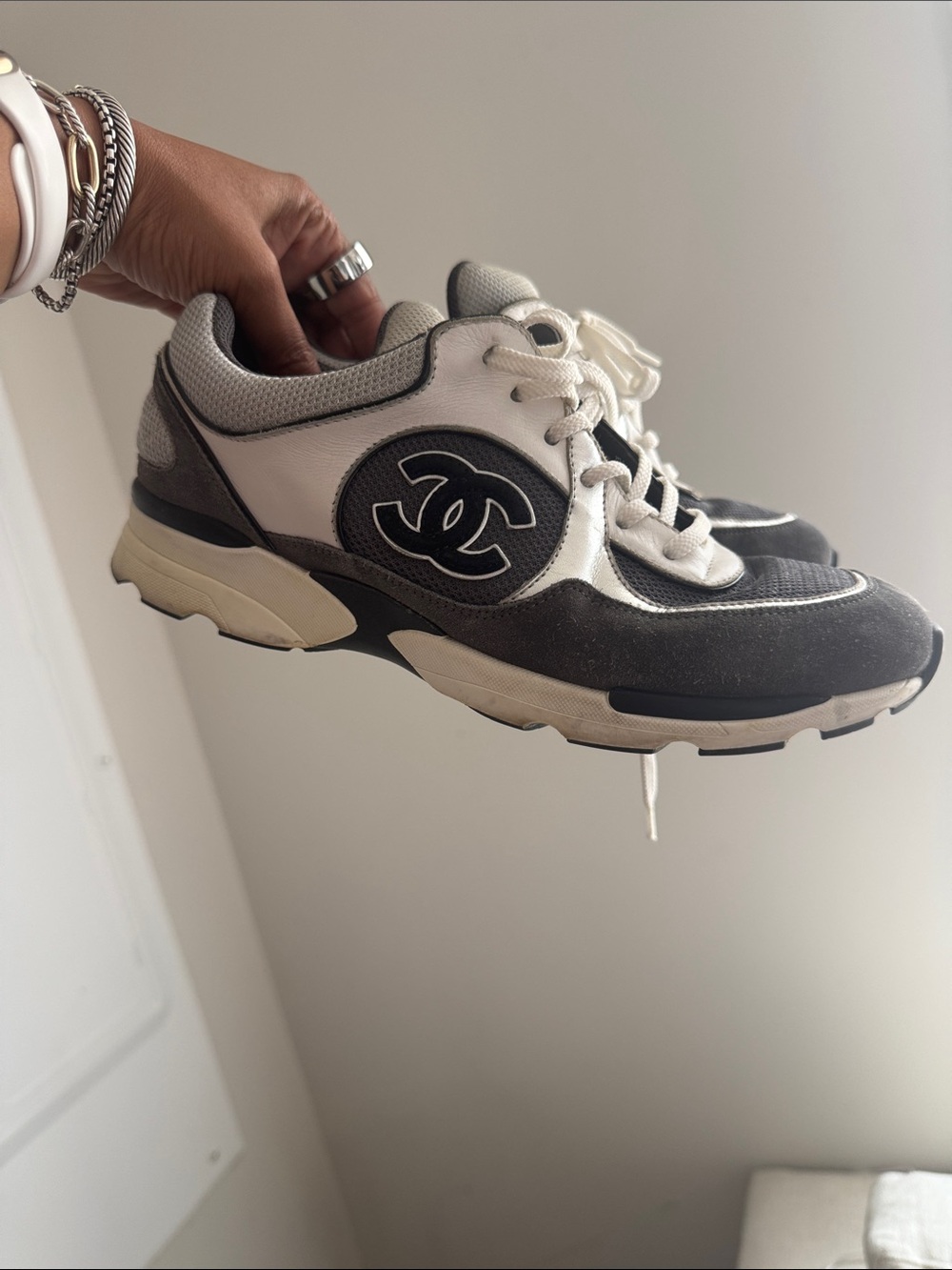 CHANEL Black and White CC Logo Trainer Sneakers Sz 40